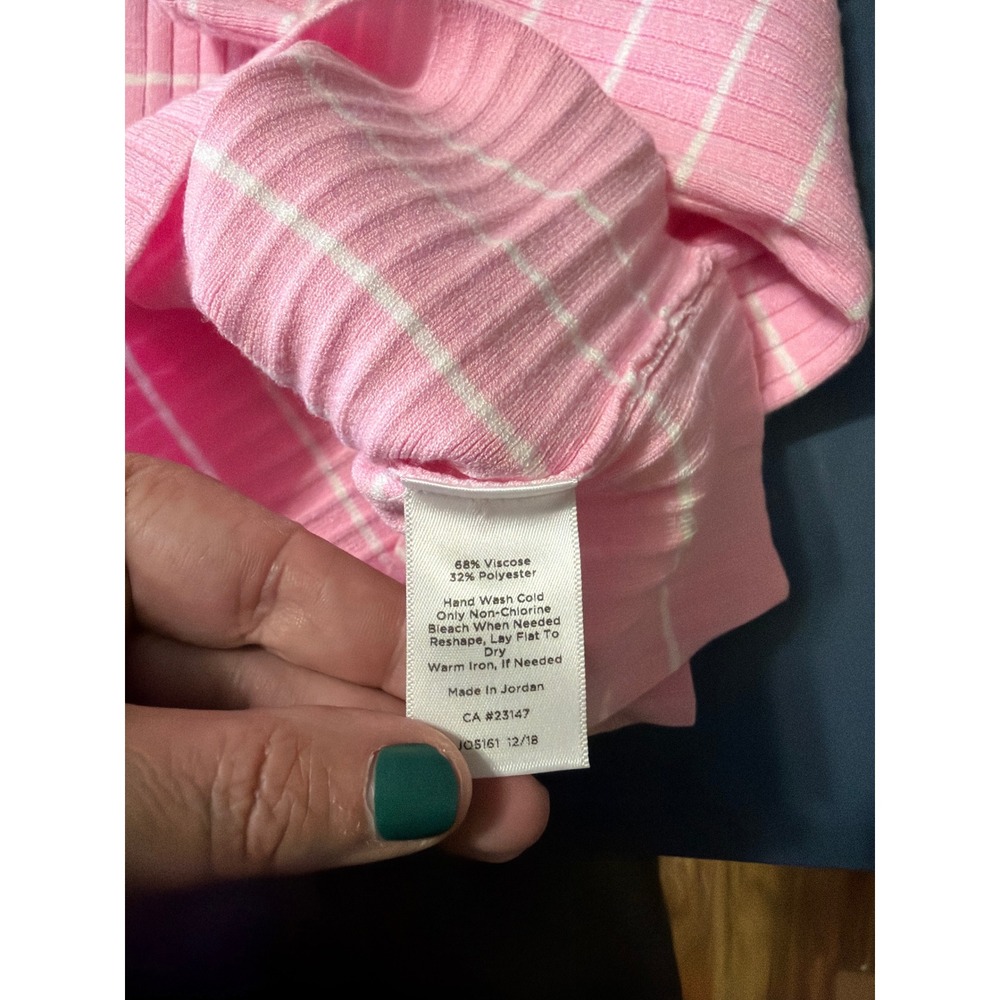 Talbots Plus Pink Shirt 1X White Striped Sleeveless Mock Neck Button Shoulder - Picture 8 of 9